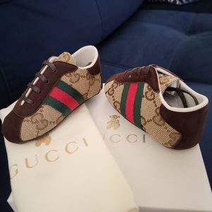 NIB Gucci Baby GG Sneakers Brown/Beige w/ Web Detail (Infant Gucci Sz 16/ US 1)